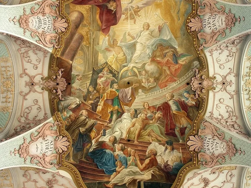 1692-Egid Quirin Asam - Affresco sul soffitto, navata, Chiesa dello Spirito Santo, Monaco di Baviera